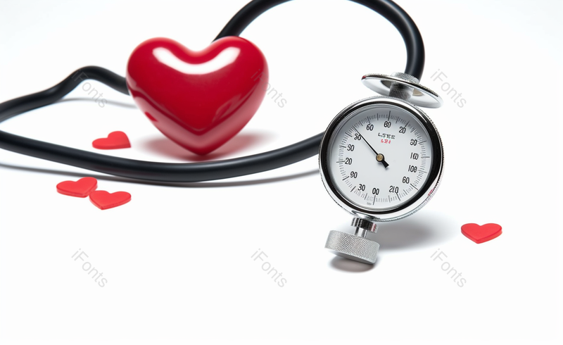 血压计红色心型医疗设备白色背景,高清,摄影图,摄影图片,图片大全,摄影图免费下载